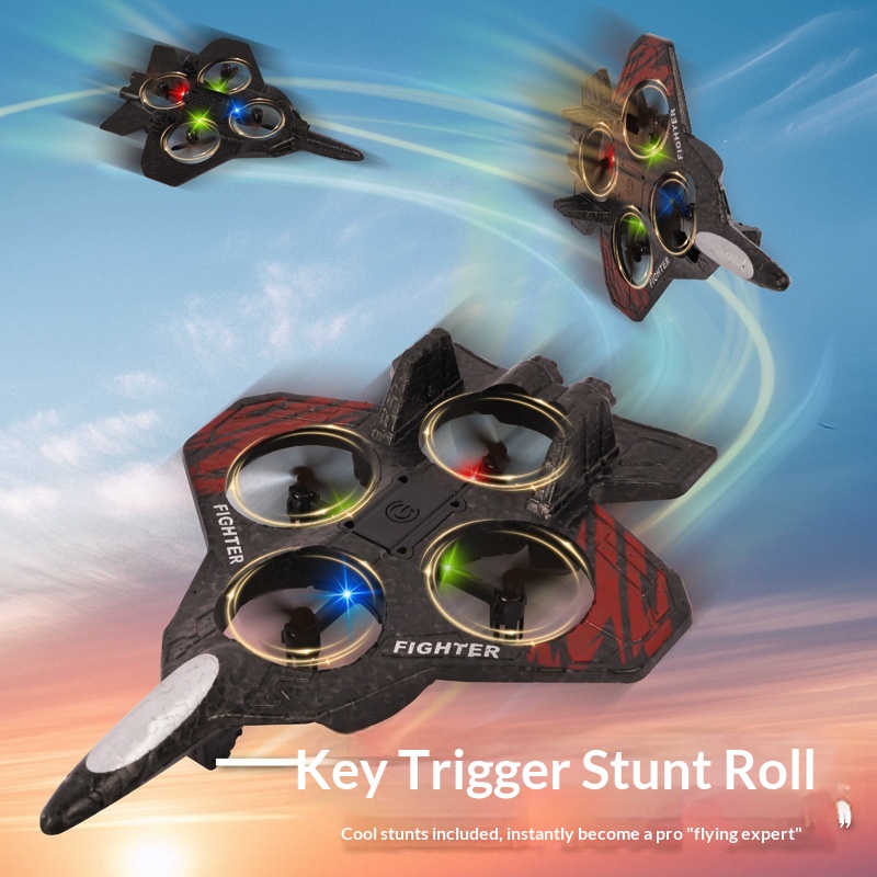 Drone Rc Fighter Jet - เครื่องบินบังคับวิทยุแบบร่อน โฟม RC พร้อมไฟ LED บินผาดโผนได้ด้วยปุ่มเดียว